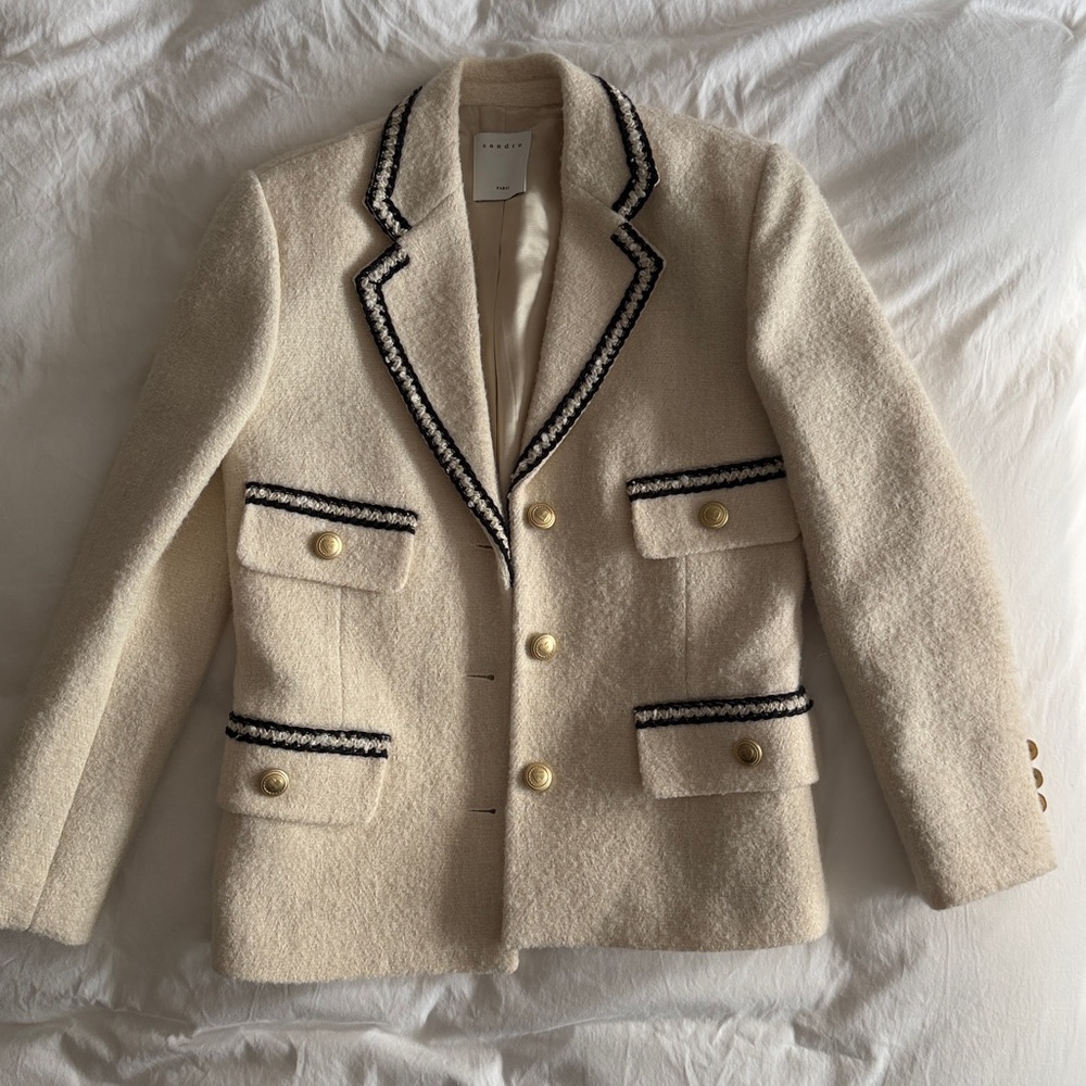 Elegant Cream and Black Trim Blazer